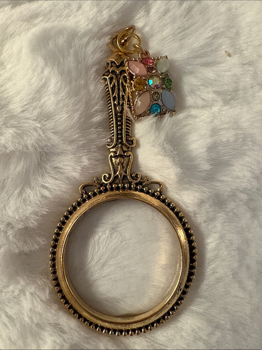 Victorian Style  Gold Handheld Magnifying Glass with Crystal Charm
